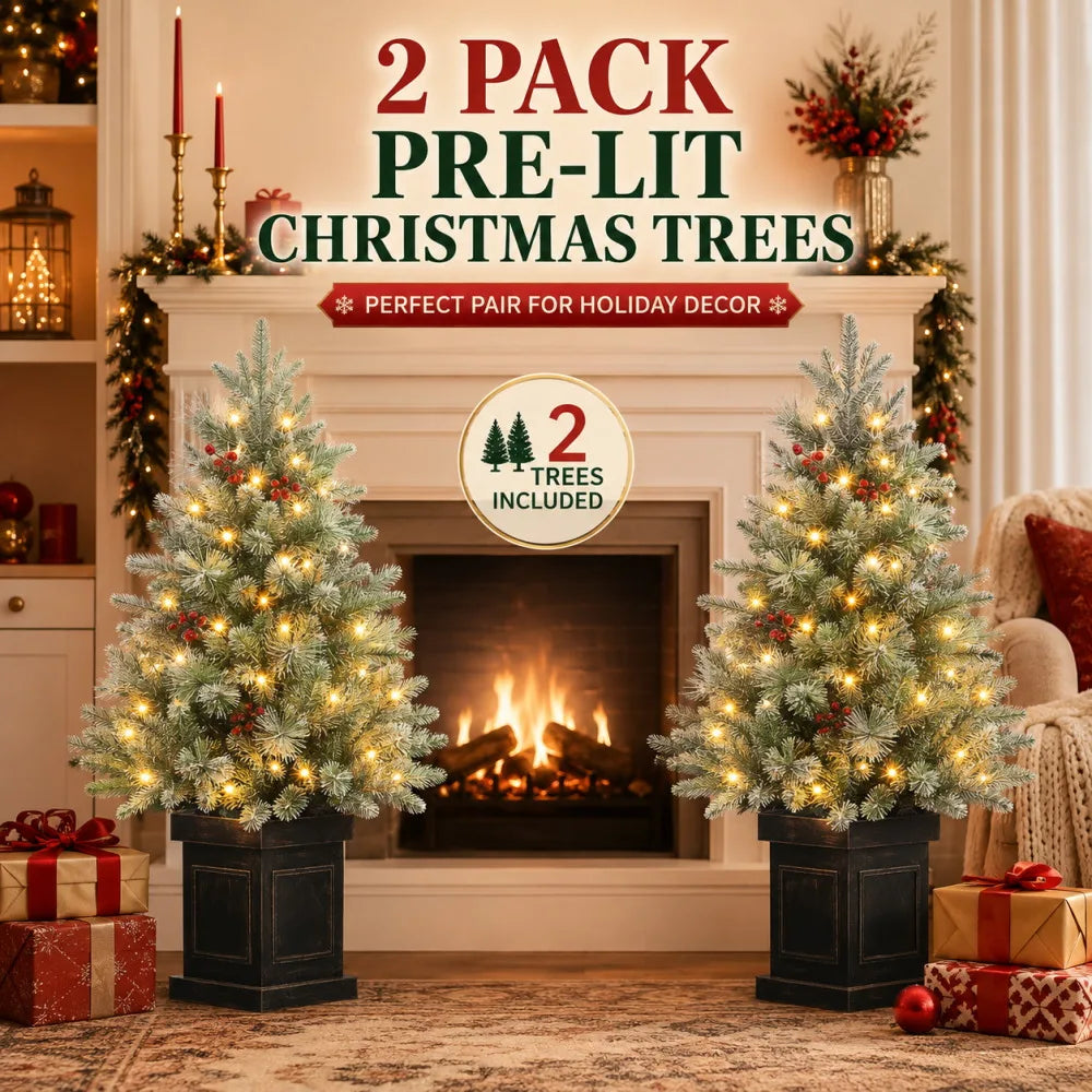 3FT Pre-Lit Snow Flocked Artificial Christmas Tree with 78 LED Lights & Timer