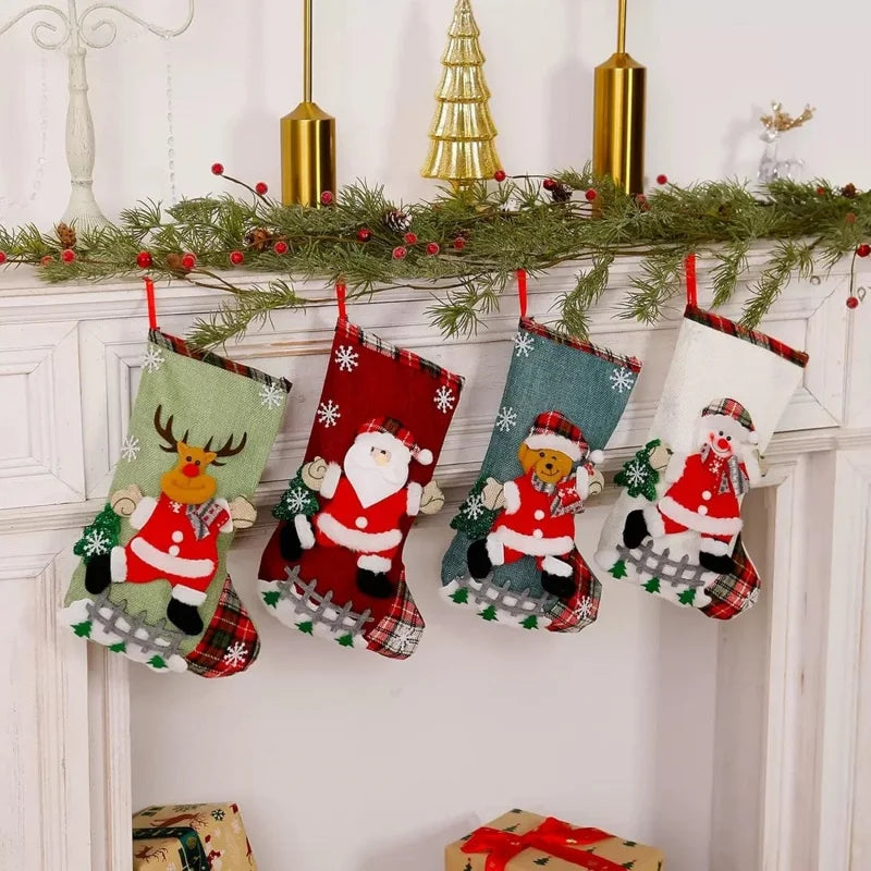 2-Pack Christmas Stockings – Santa, Reindeer & Snowman Holiday Decor
