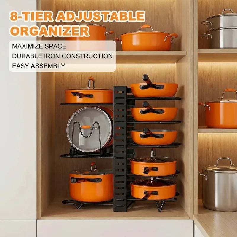 8-Tier Adjustable Pot & Pan Organizer Rack