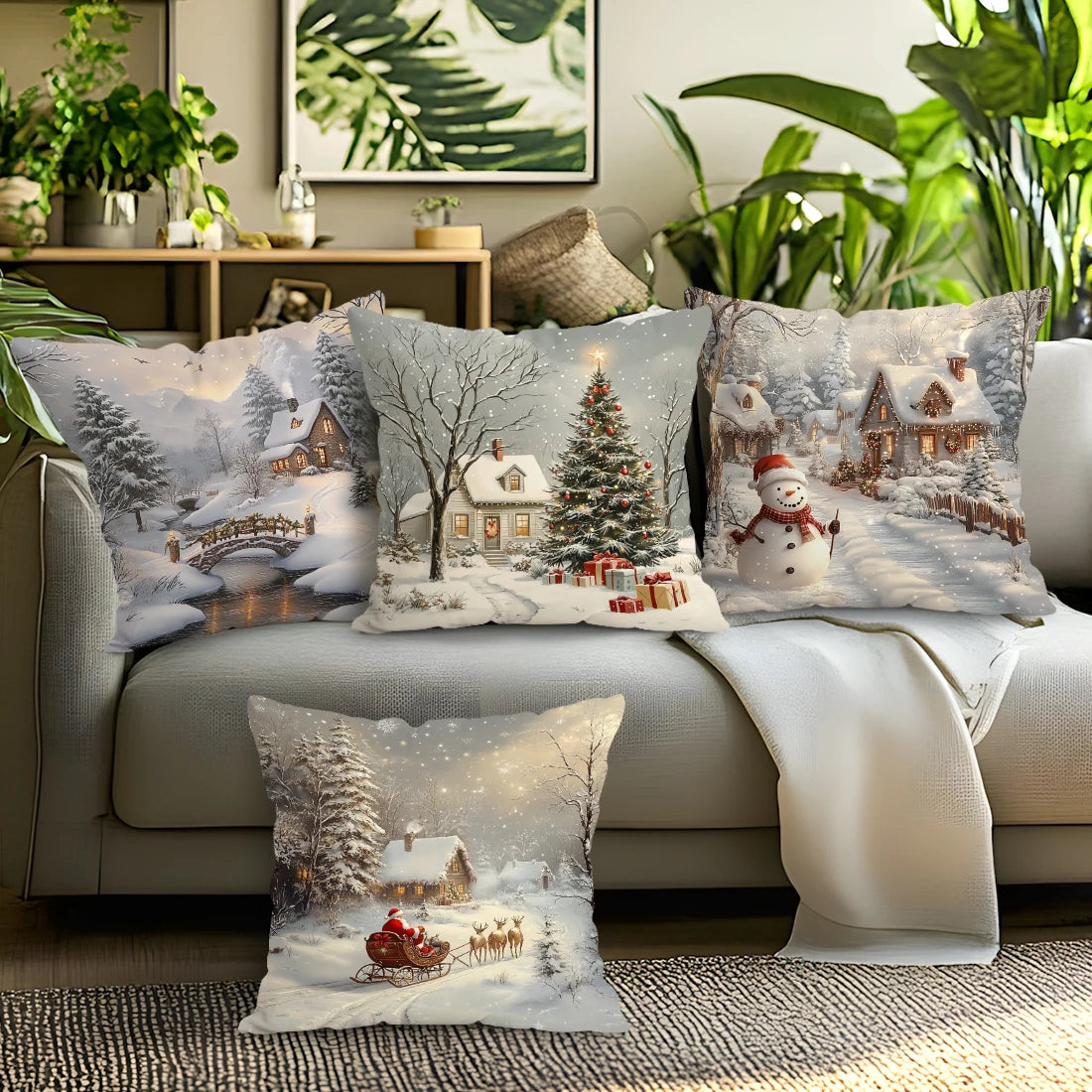Christmas Winter Village Pillow Covers – 18×18 Inch Holiday Decor