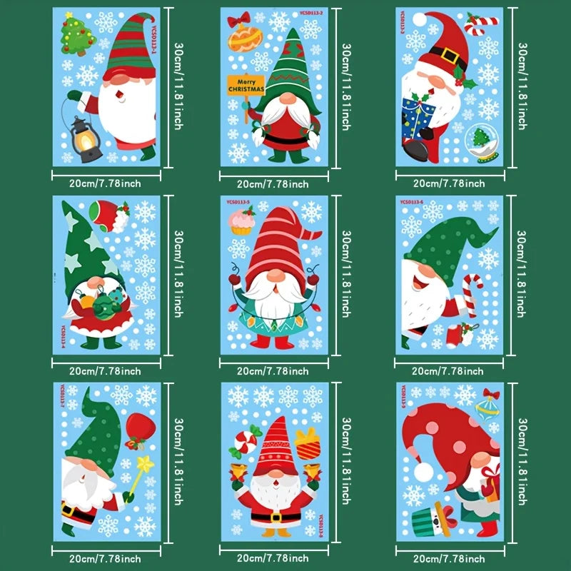 9-Piece Christmas Gnome & Santa Window Clings – Static Holiday Stickers for Windows, Doors & Home Décor