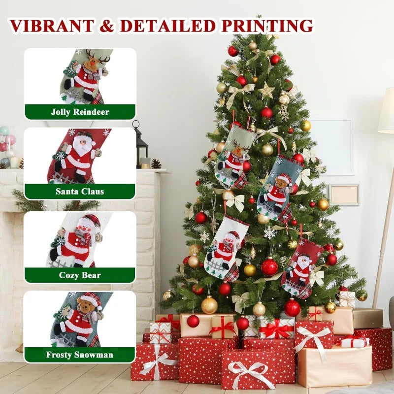 2-Pack Christmas Stockings – Santa, Reindeer & Snowman Holiday Decor