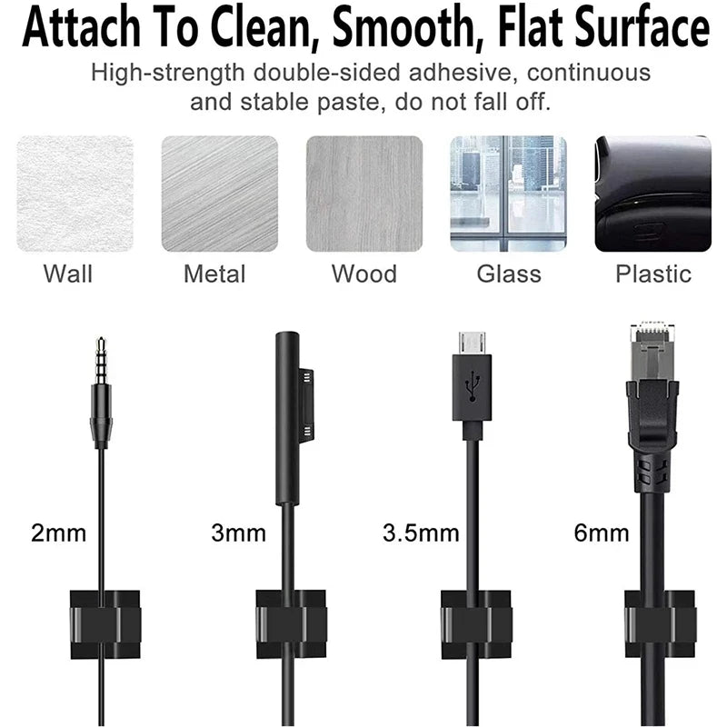 Self-Adhesive Cable Clips – Strong Cord Organizer for Home, Office & Car