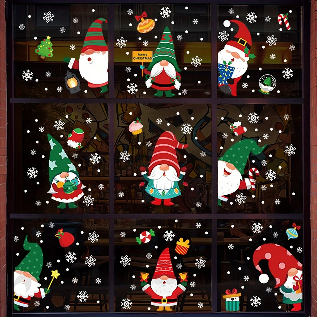 9-Piece Christmas Gnome & Santa Window Clings – Static Holiday Stickers for Windows, Doors & Home Décor