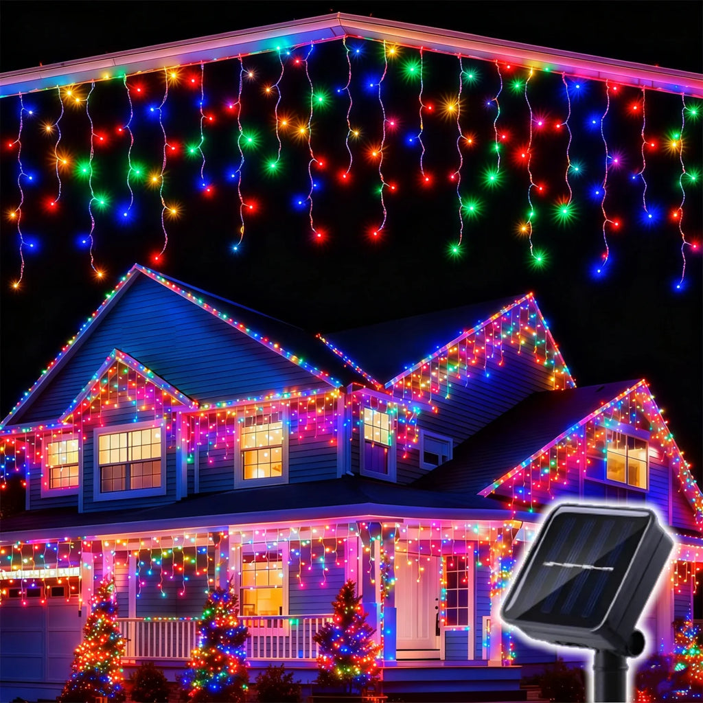 Solar Icicle String Lights – 96/162 LED Outdoor Christmas Curtain Lights