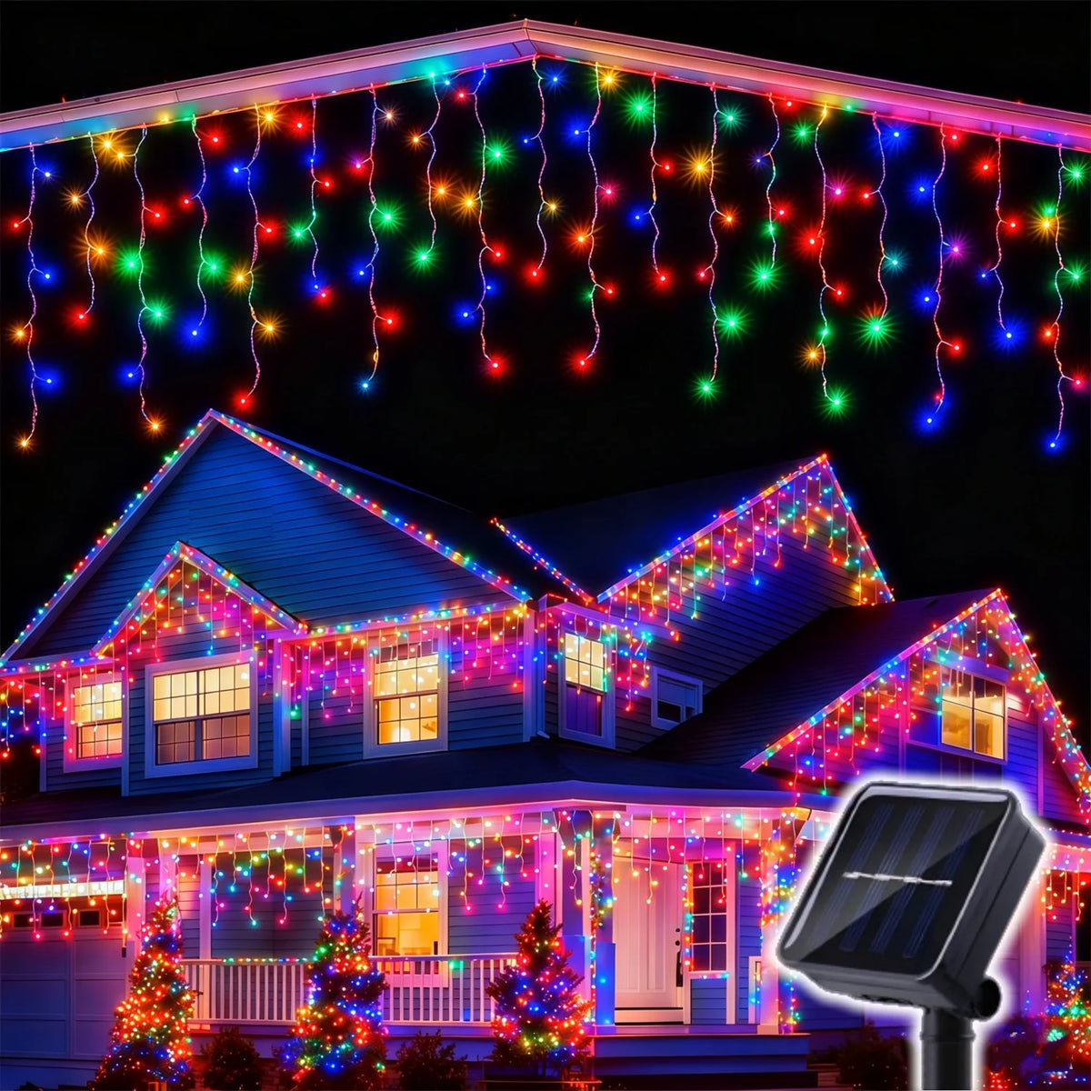 Solar Icicle String Lights – 96/162 LED Outdoor Christmas Curtain Lights