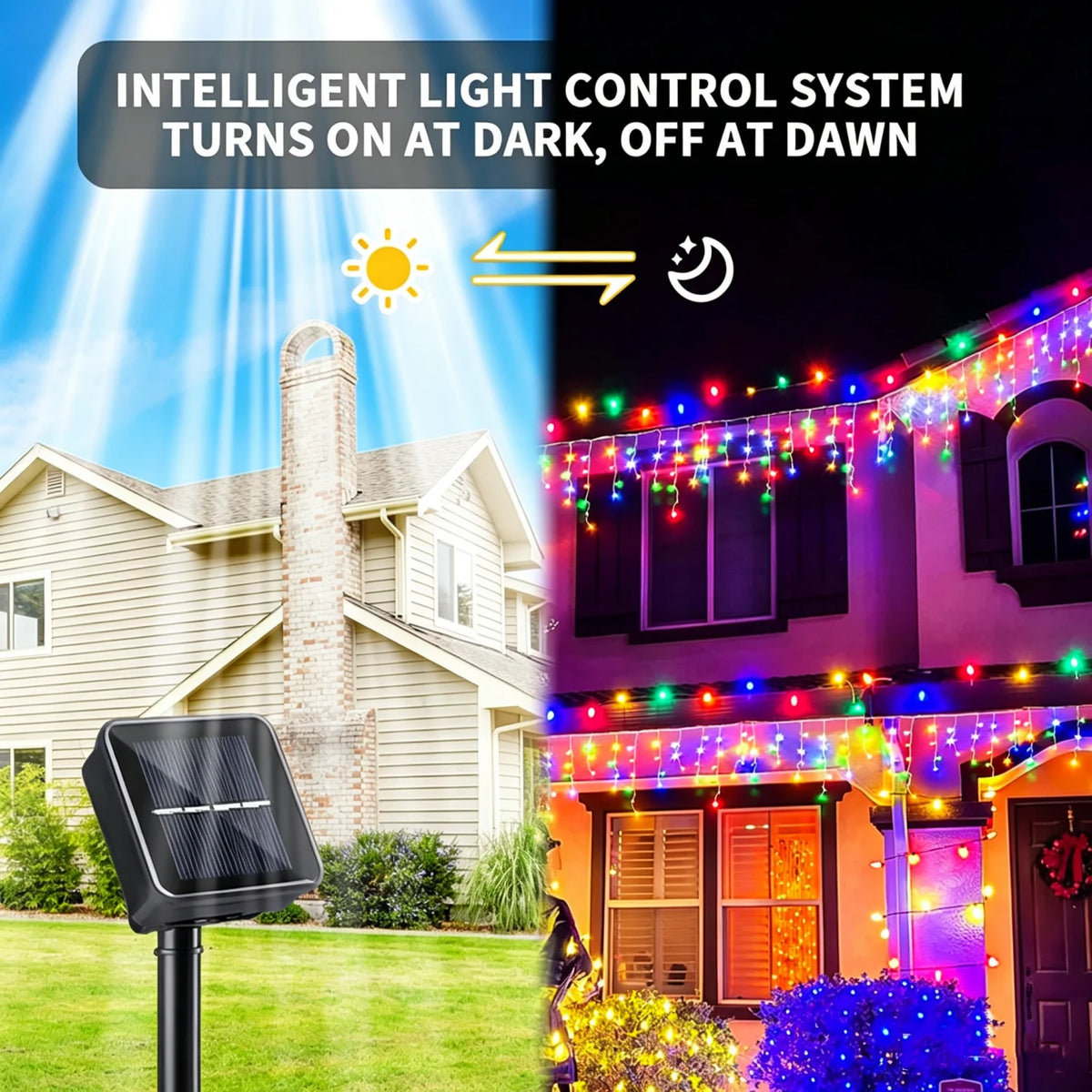 Solar Icicle String Lights – 96/162 LED Outdoor Christmas Curtain Lights