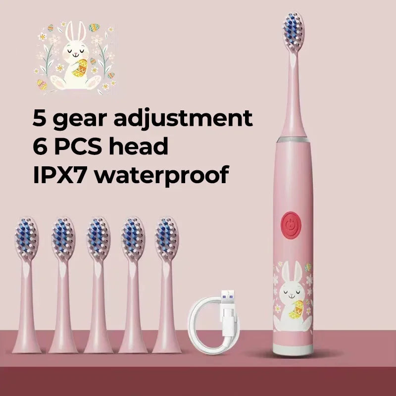 Kids Sonic Electric Toothbrush – Rechargeable IPX7 Waterproof with Replacement Brush Heads