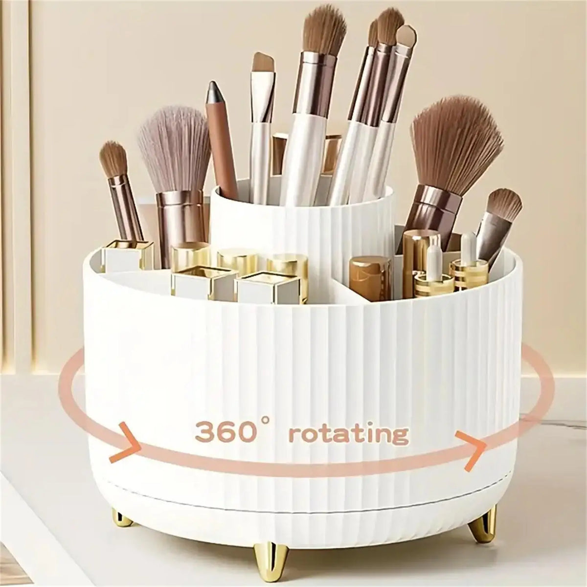 360° Rotating Makeup Organizer with 5 Compartments