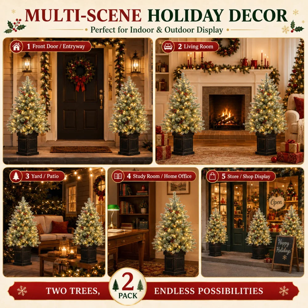 3FT Pre-Lit Snow Flocked Artificial Christmas Tree with 78 LED Lights & Timer