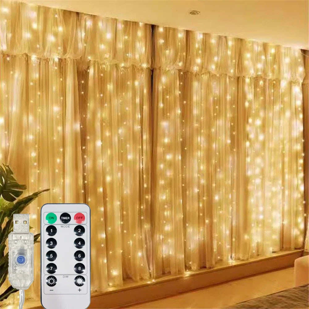 LED Curtain Lights, Fairy Lights, Remote, USB, 8 Modes.