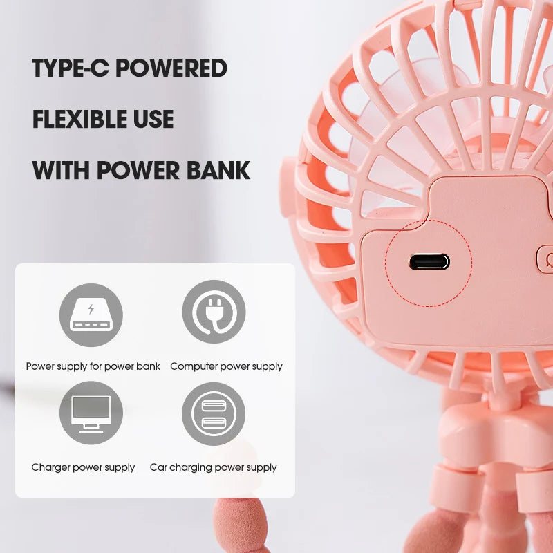 Portable Baby Stroller Fan – Rechargeable Clip-On Fan with Flexible Tripod