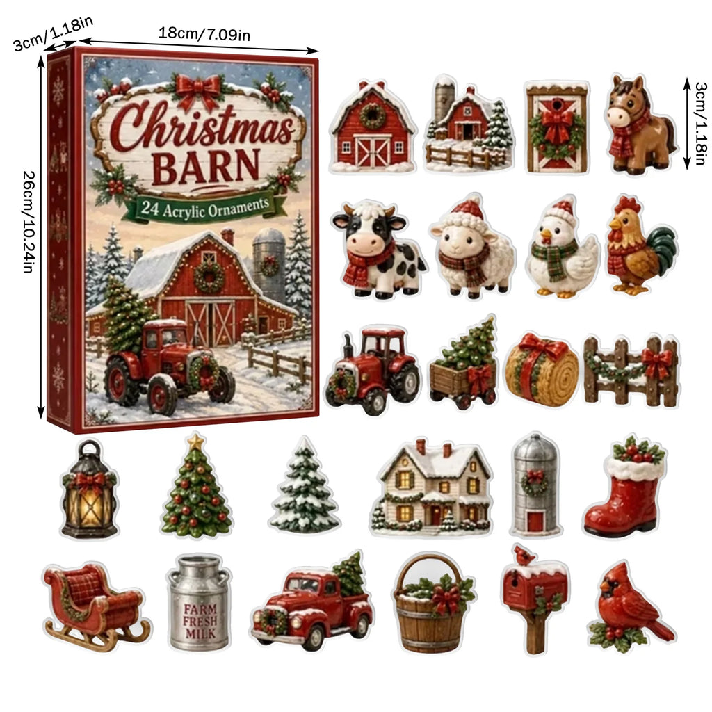 Christmas Barn Advent Calendar 2026 – 24-Day Countdown with Acrylic Ornaments