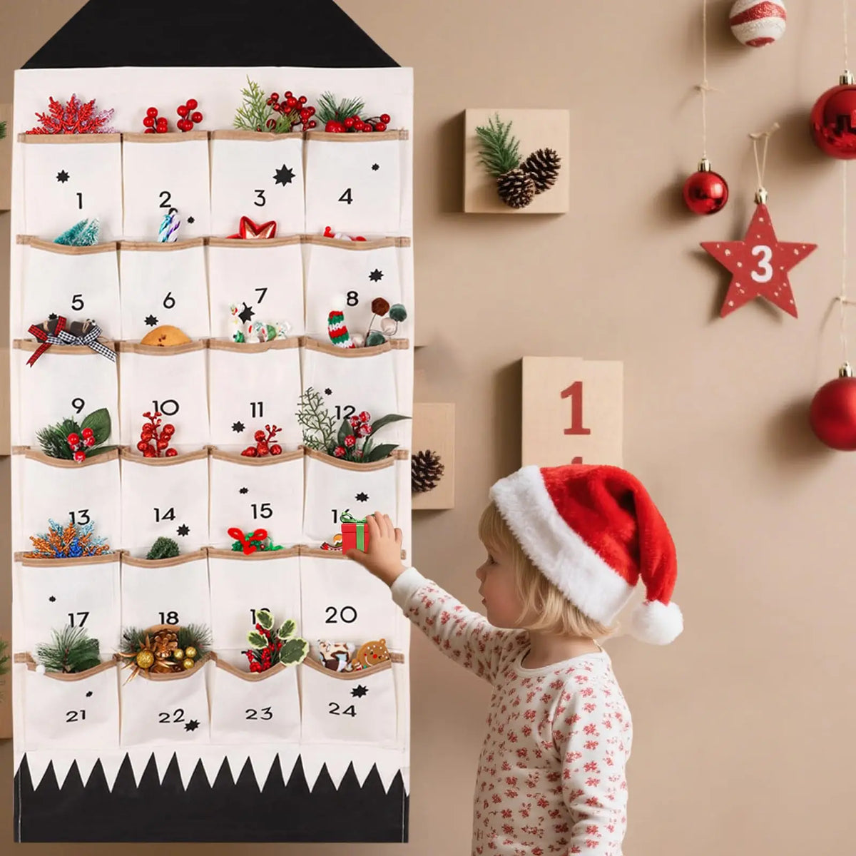 Reusable Christmas Advent Calendar with 24 Pockets – Wall Hanging Countdown Decor