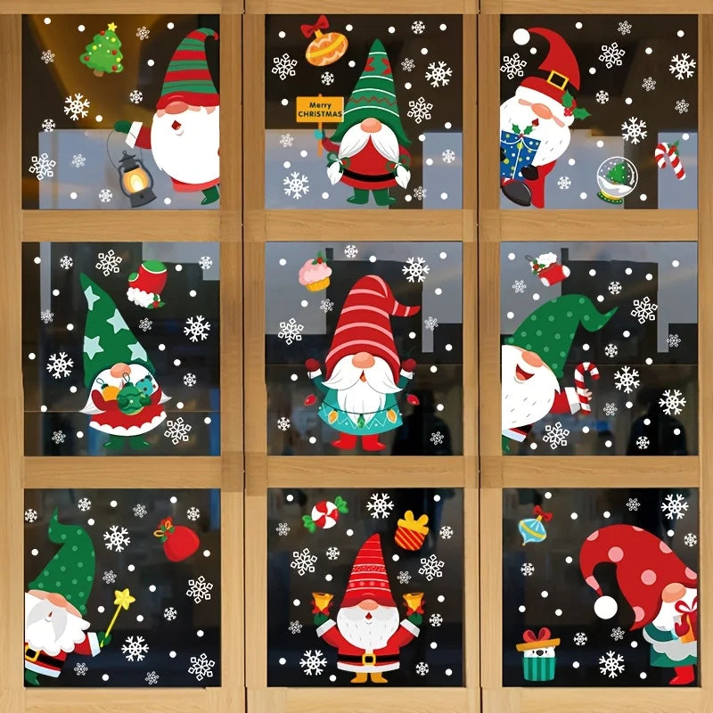 9-Piece Christmas Gnome & Santa Window Clings – Static Holiday Stickers for Windows, Doors & Home Décor