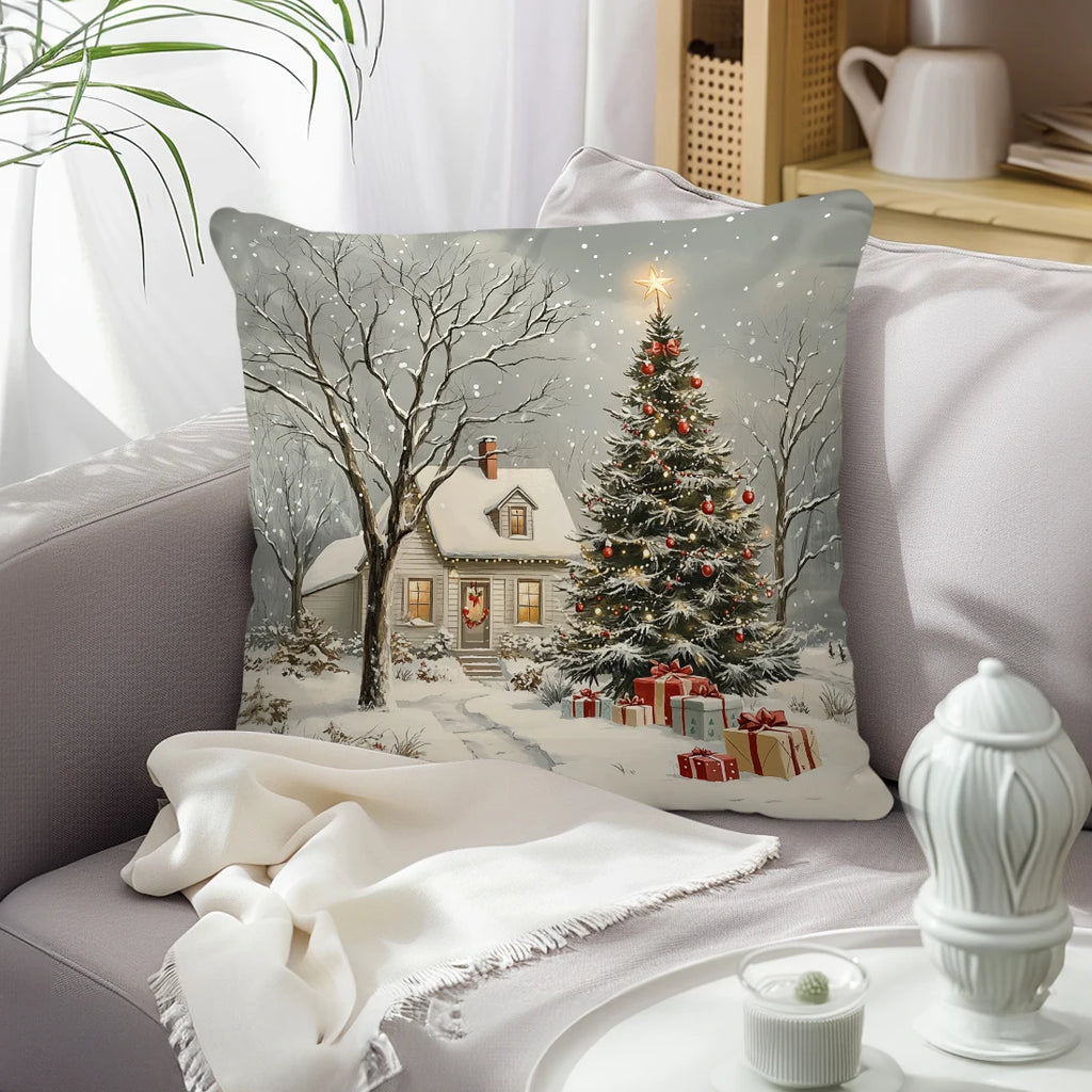 Christmas Winter Village Pillow Covers – 18×18 Inch Holiday Decor