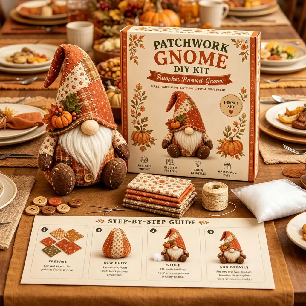 DIY Christmas Gnome Sewing Kit – Cute Patchwork Dwarf Craft Set for Beginners & Holiday Décor