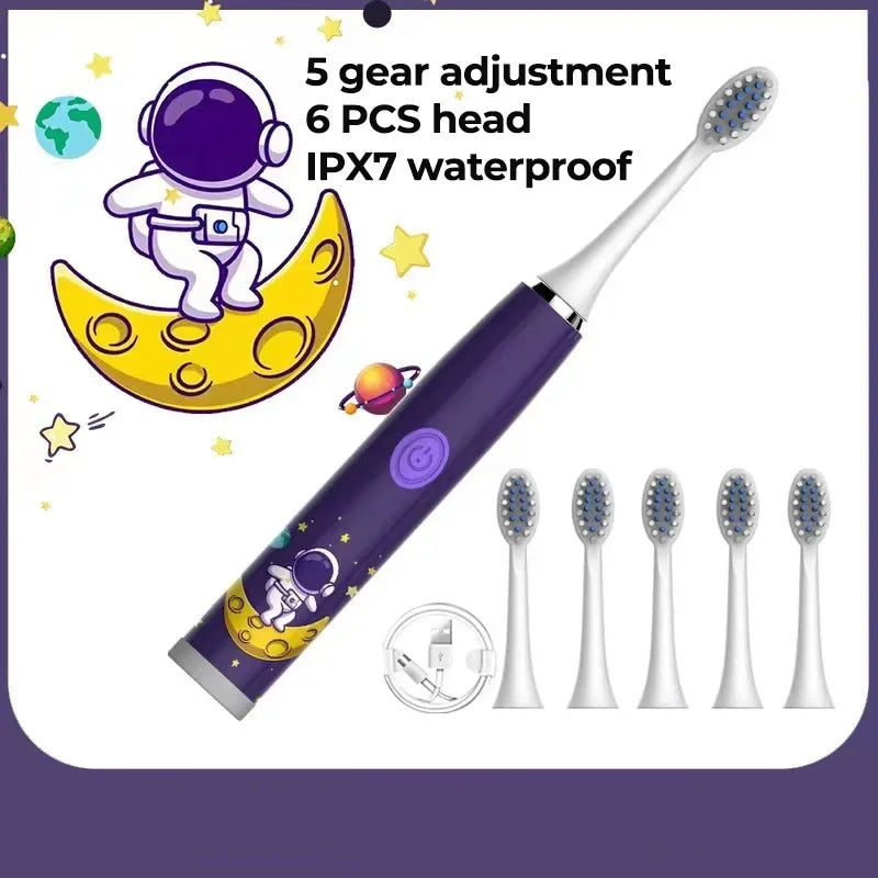 Kids Sonic Electric Toothbrush – Rechargeable IPX7 Waterproof with Replacement Brush Heads