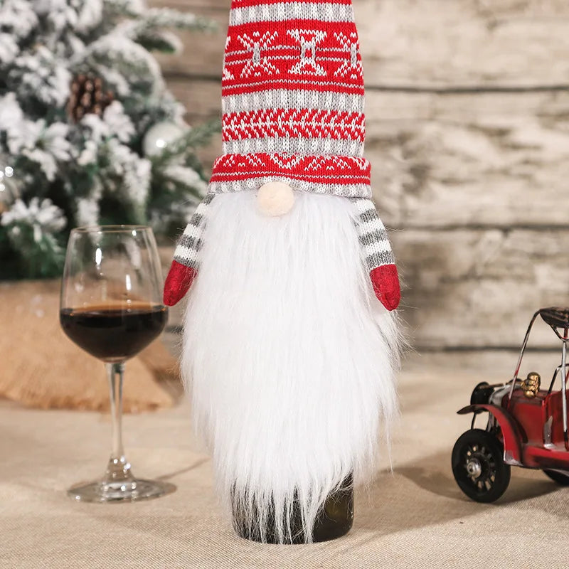 41-Inch Christmas Gnome Wine Bottle Cover – Santa Holiday Wine Gift Bag & Party Décor