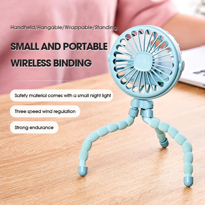 Portable Baby Stroller Fan – Rechargeable Clip-On Fan with Flexible Tripod