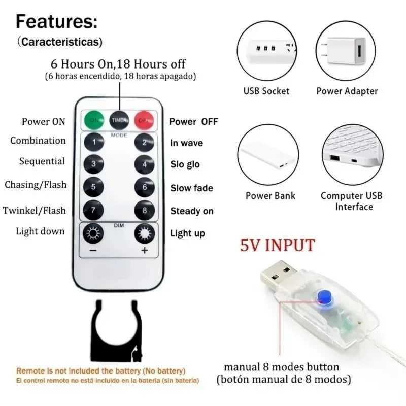 LED Curtain String Lights with Remote – Christmas & Bedroom Fairy Lights