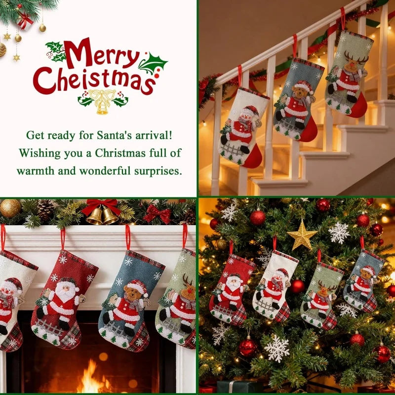 2-Pack Christmas Stockings – Santa, Reindeer & Snowman Holiday Decor