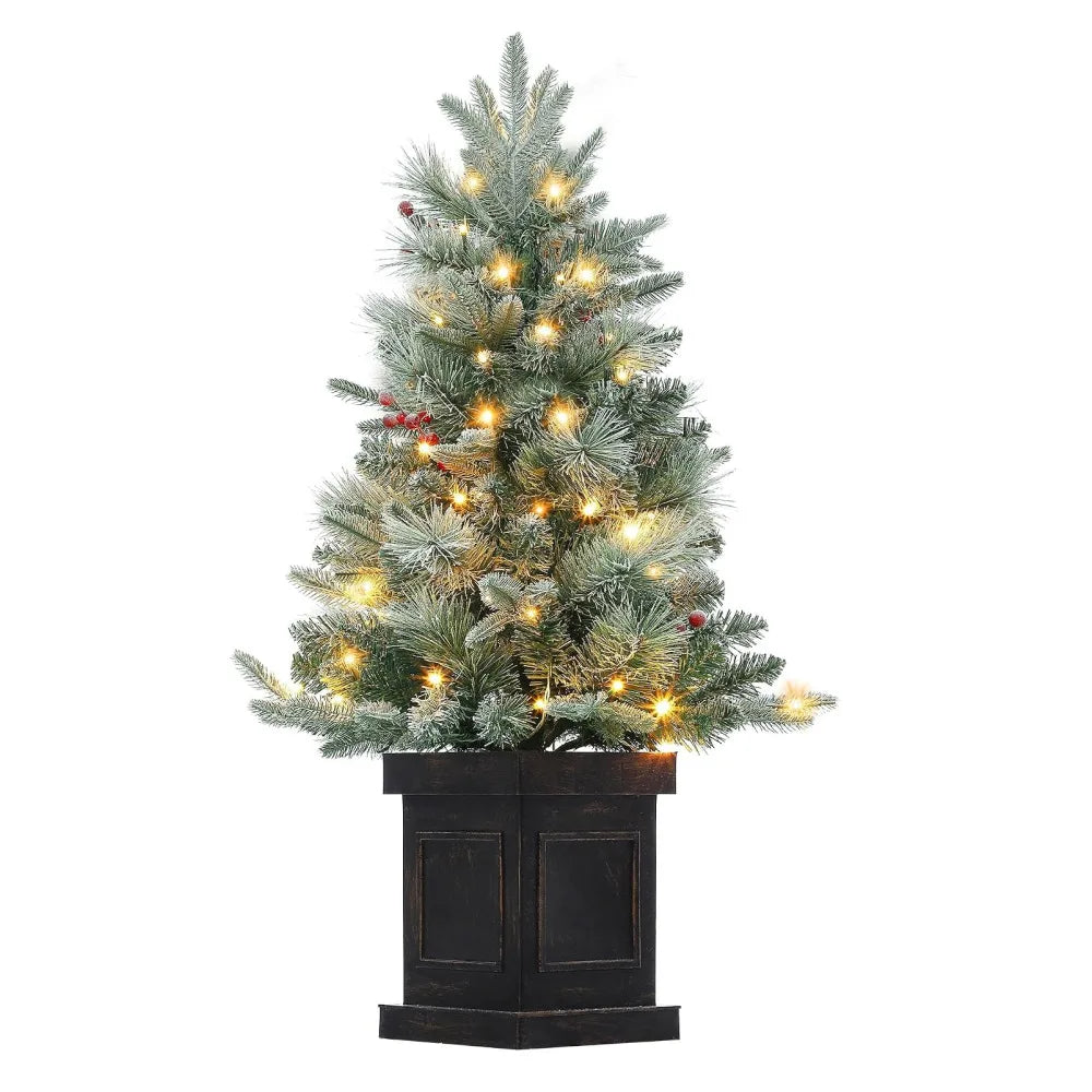3FT Pre-Lit Snow Flocked Artificial Christmas Tree with 78 LED Lights & Timer