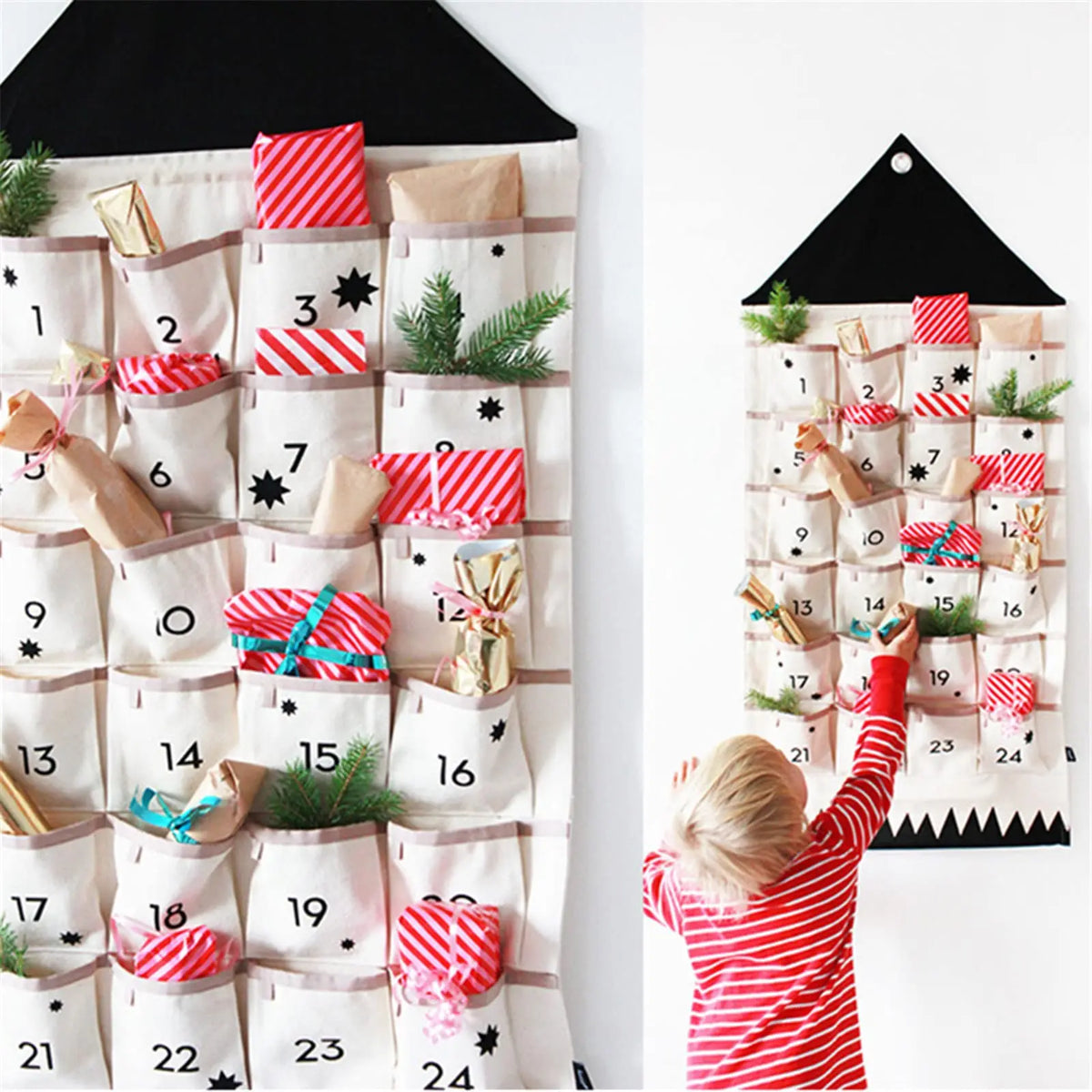 Reusable Christmas Advent Calendar with 24 Pockets – Wall Hanging Countdown Decor