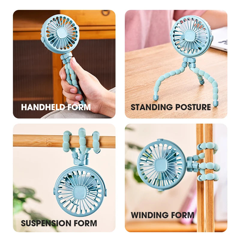 Portable Baby Stroller Fan – Rechargeable Clip-On Fan with Flexible Tripod