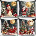4-Pack Christmas Pillow Covers – Snowman & Reindeer Holiday Decor