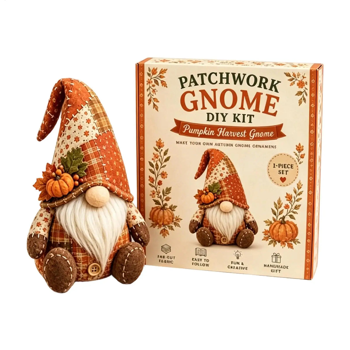 DIY Christmas Gnome Sewing Kit – Cute Patchwork Dwarf Craft Set for Beginners & Holiday Décor