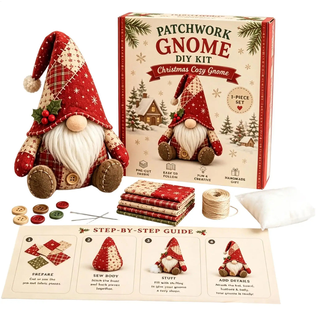 DIY Christmas Gnome Sewing Kit – Cute Patchwork Dwarf Craft Set for Beginners & Holiday Décor