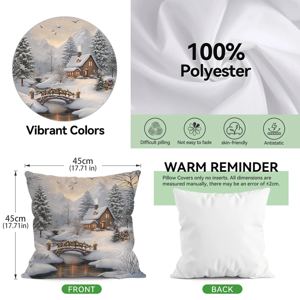 Christmas Winter Village Pillow Covers – 18×18 Inch Holiday Decor
