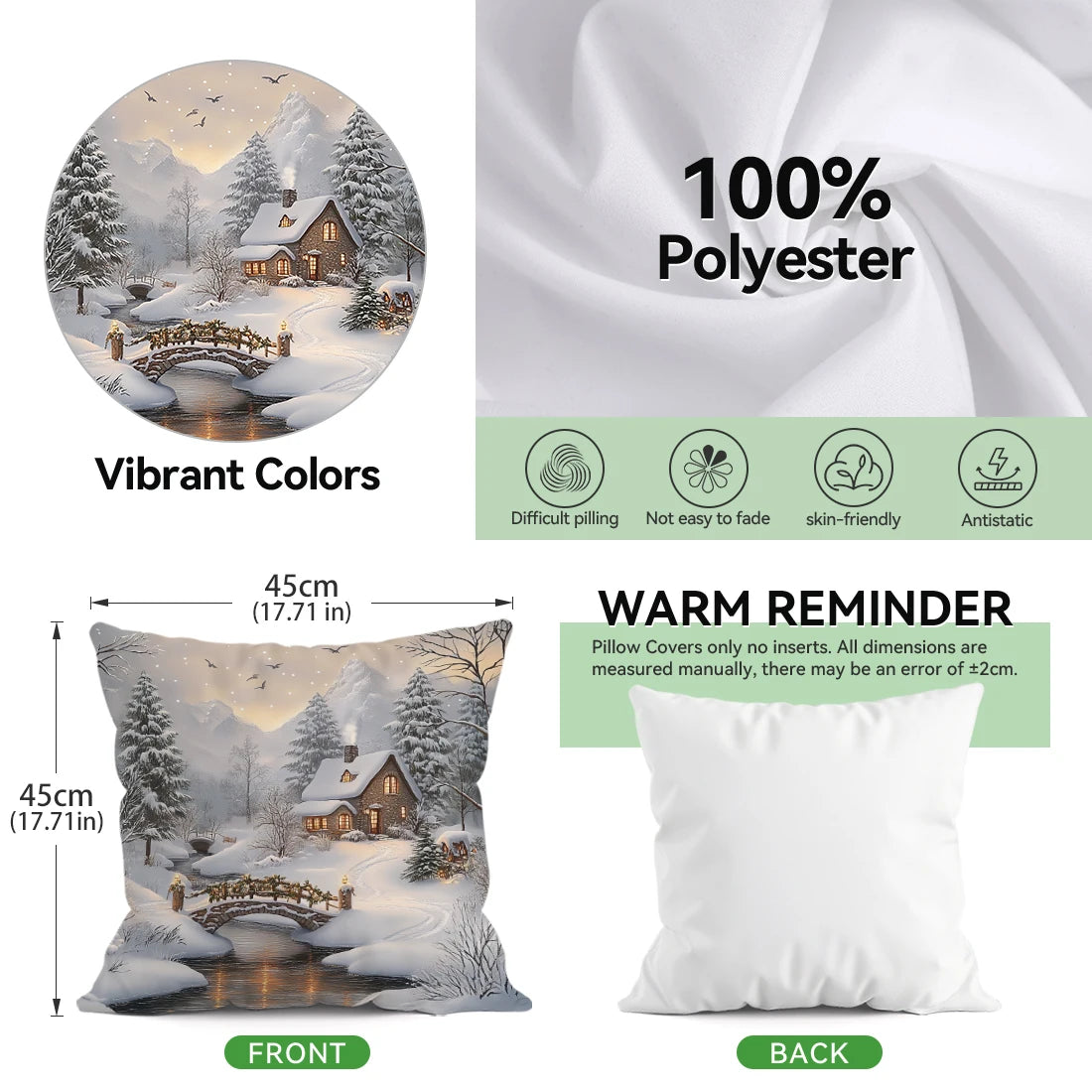 Christmas Winter Village Pillow Covers – 18×18 Inch Holiday Decor