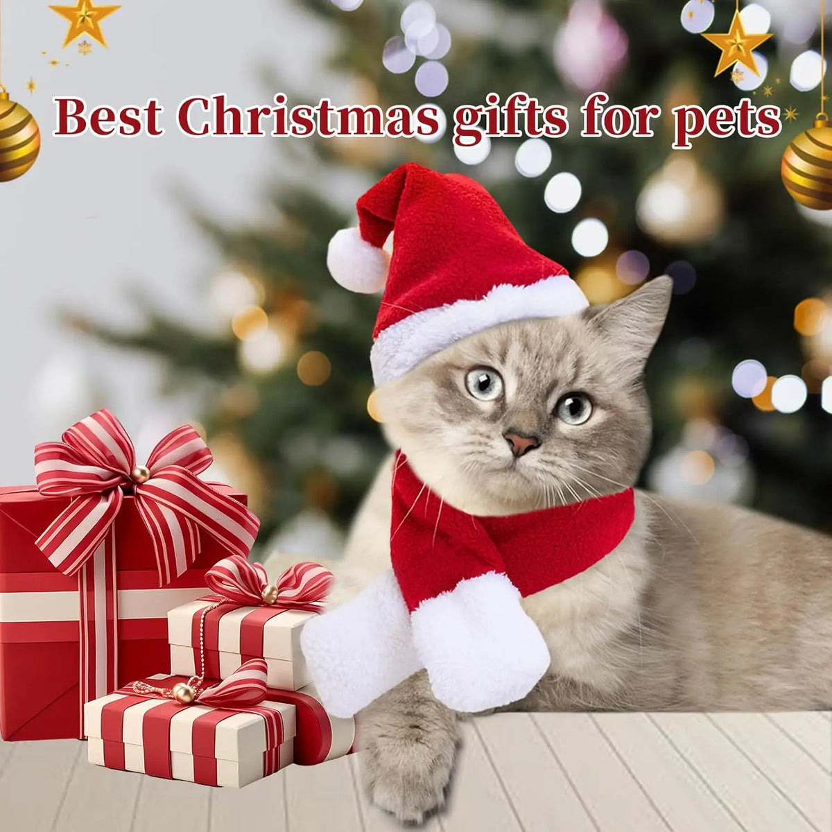 Christmas Pet Santa Hat & Scarf Set – Adjustable Costume for Dogs & Cats