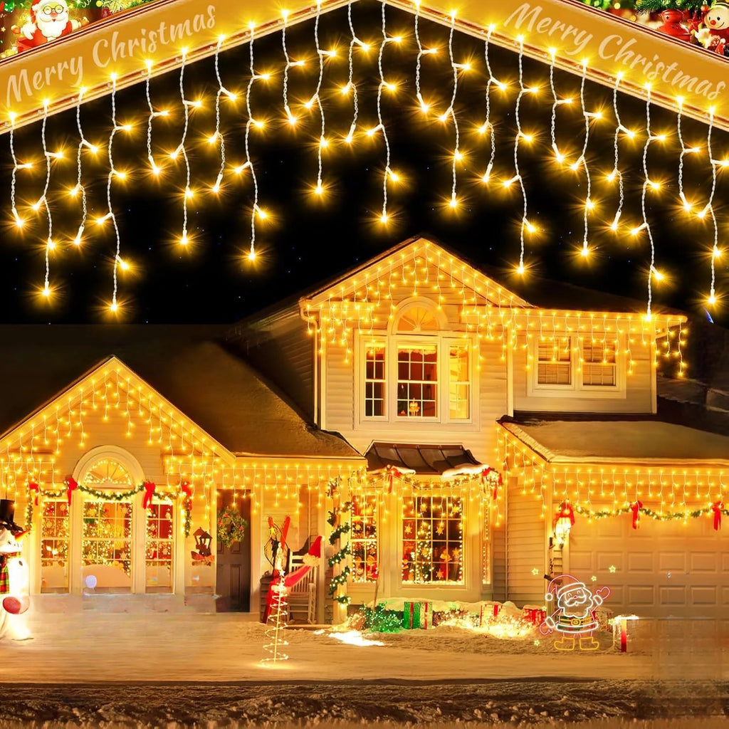 Solar Icicle String Lights – 96/162 LED Outdoor Christmas Curtain Lights