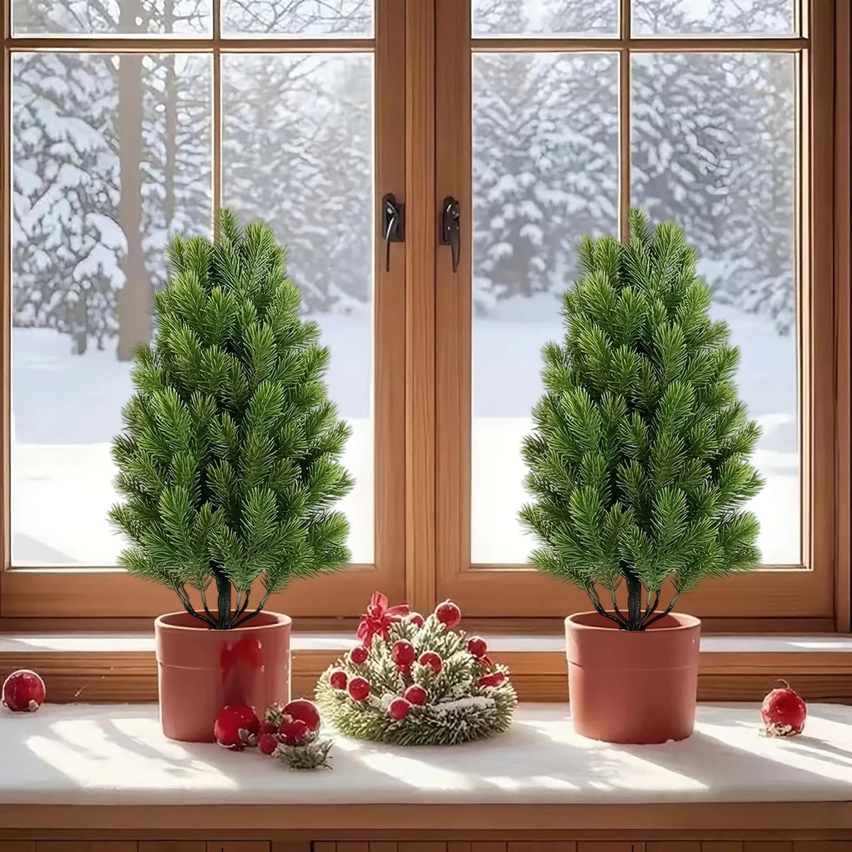 2-Pack 18" Artificial Mini Pine Trees – Realistic Indoor & Outdoor Christmas Decor