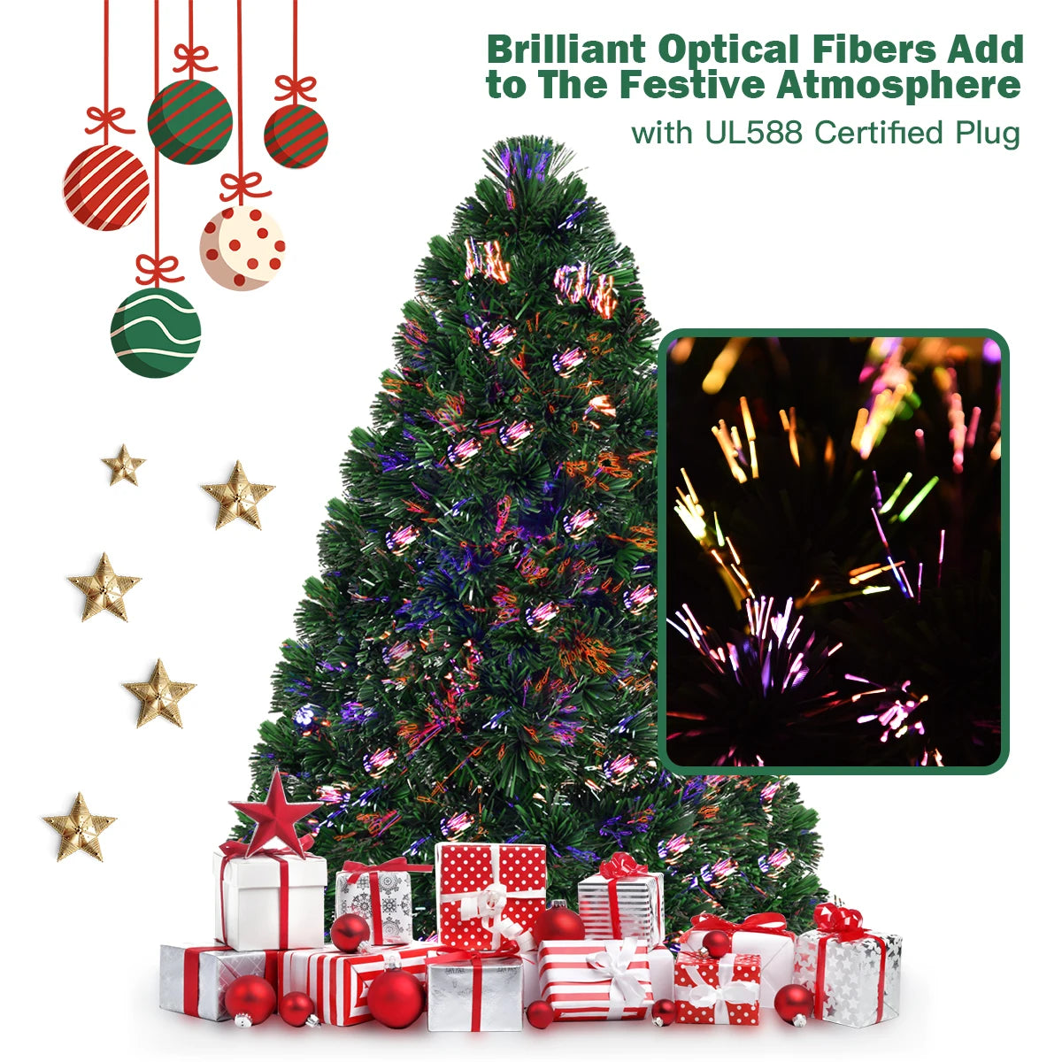 3FT Pre-Lit Fiber Optic Artificial Christmas Tree with Multicolor LED Lights