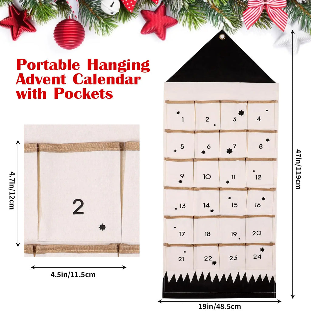 Reusable Christmas Advent Calendar with 24 Pockets – Wall Hanging Countdown Decor