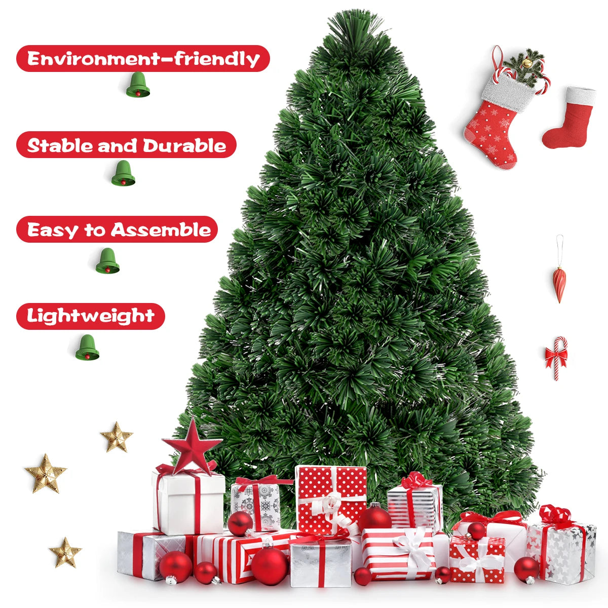 3FT Pre-Lit Fiber Optic Artificial Christmas Tree with Multicolor LED Lights