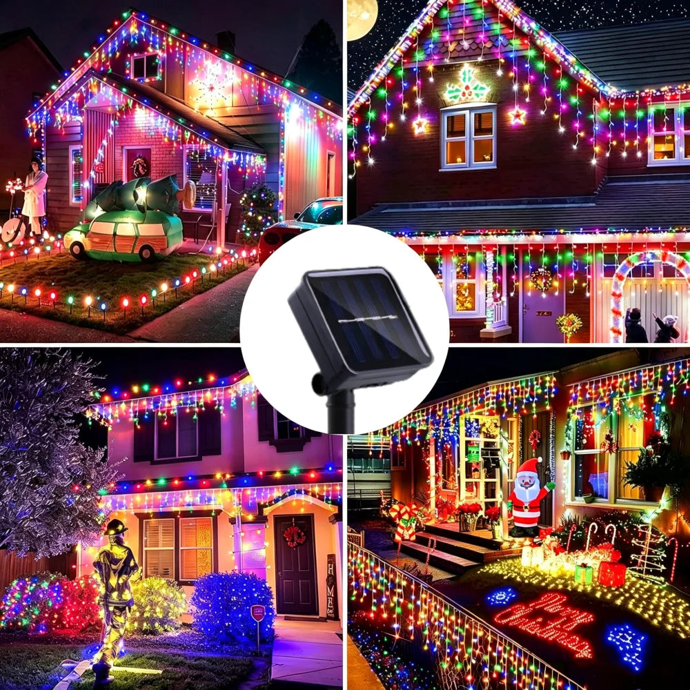 Solar Icicle String Lights – 96/162 LED Outdoor Christmas Curtain Lights