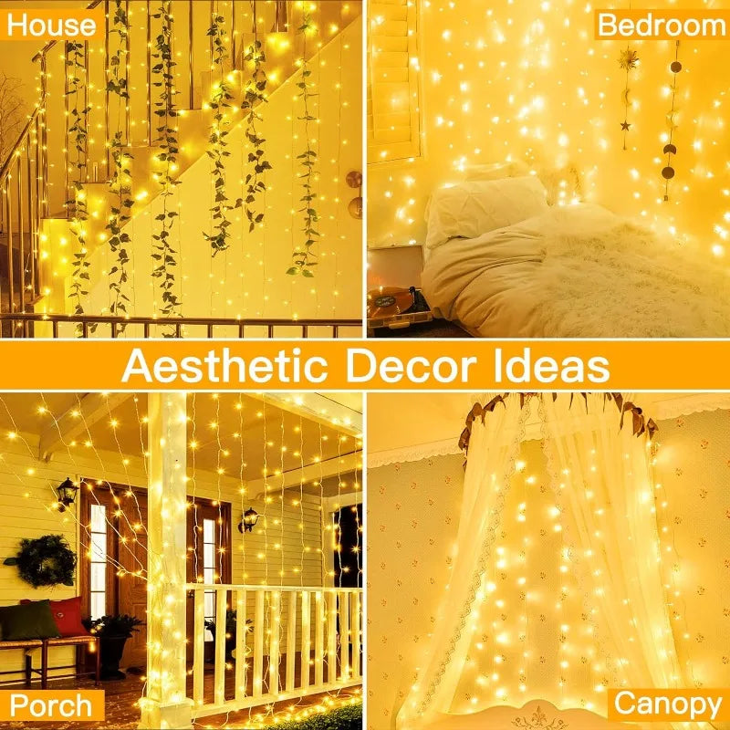 LED Curtain String Lights with Remote – Christmas & Bedroom Fairy Lights