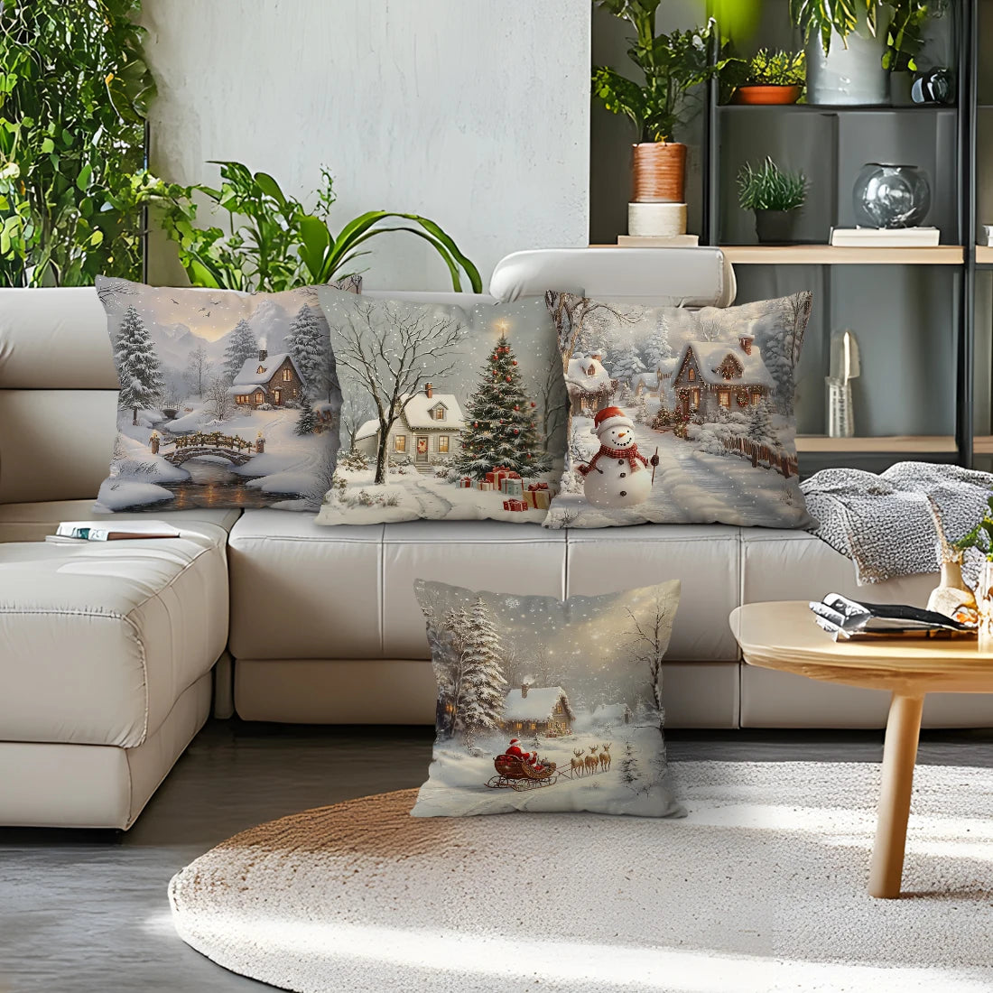 Christmas Winter Village Pillow Covers – 18×18 Inch Holiday Decor