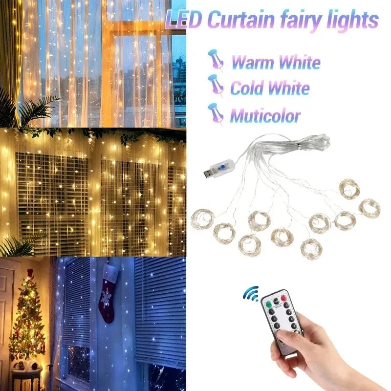LED Curtain String Lights with Remote – Christmas & Bedroom Fairy Lights