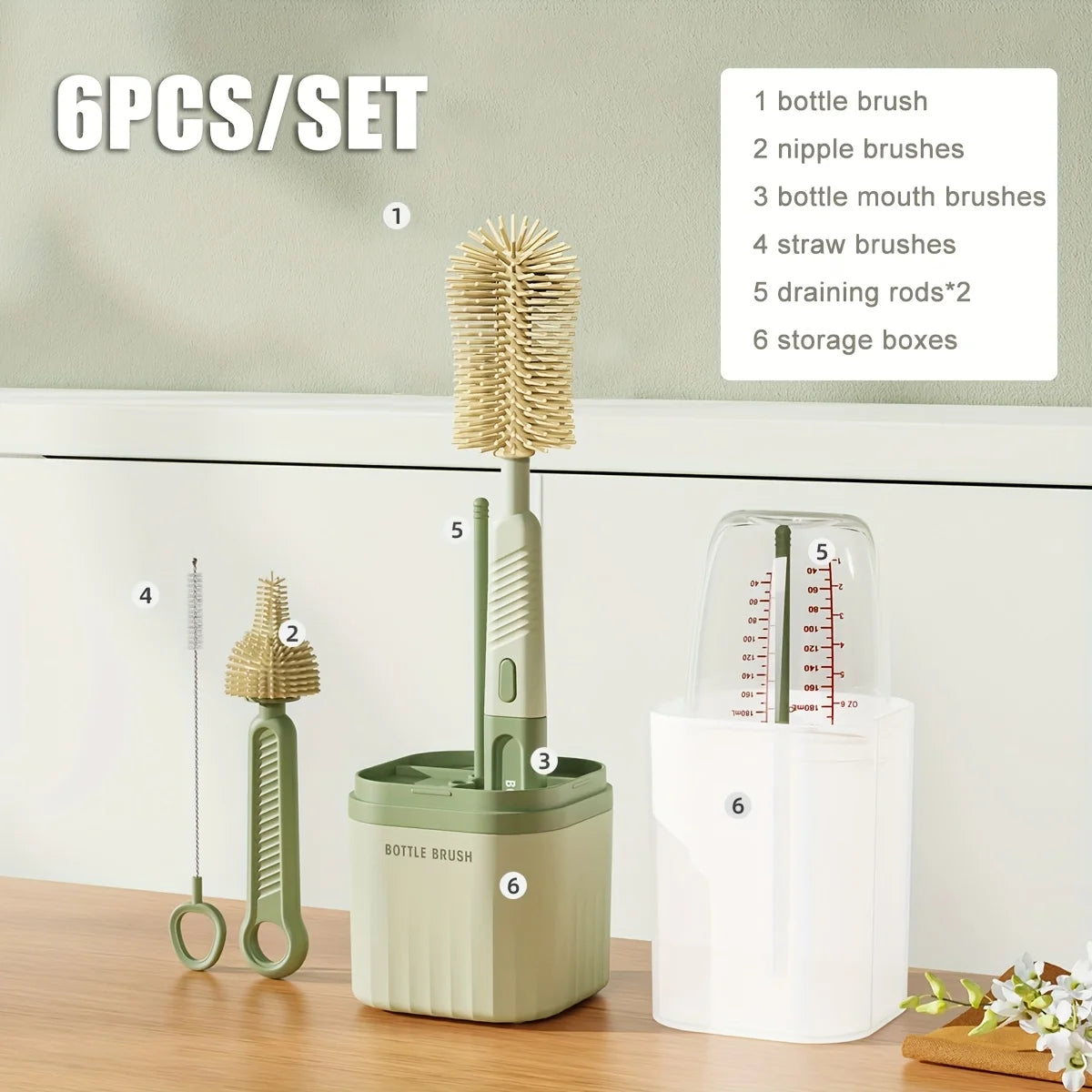 Baby Bottle Cleaning Brush & Drying Rack Set