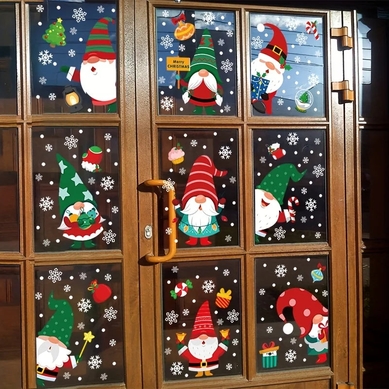 9-Piece Christmas Gnome & Santa Window Clings – Static Holiday Stickers for Windows, Doors & Home Décor