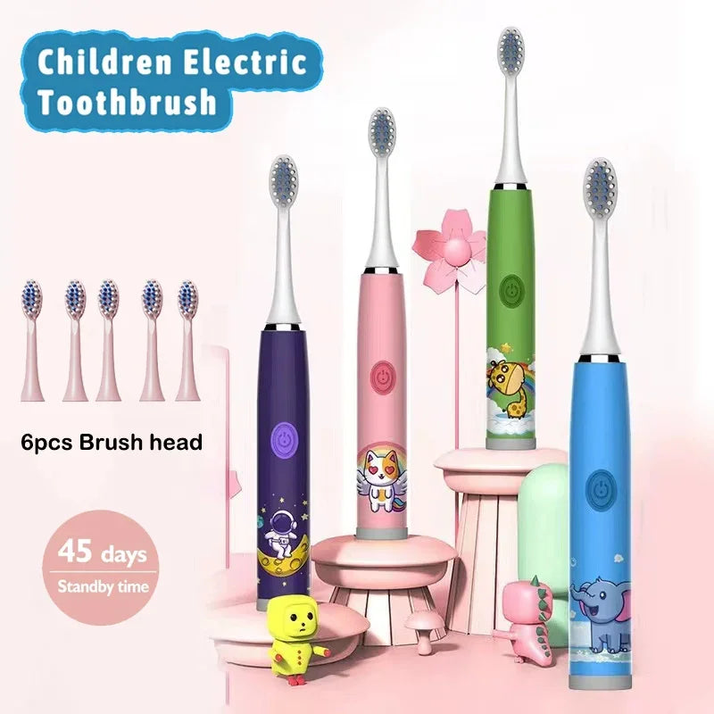 Kids Sonic Electric Toothbrush – Rechargeable IPX7 Waterproof with Replacement Brush Heads