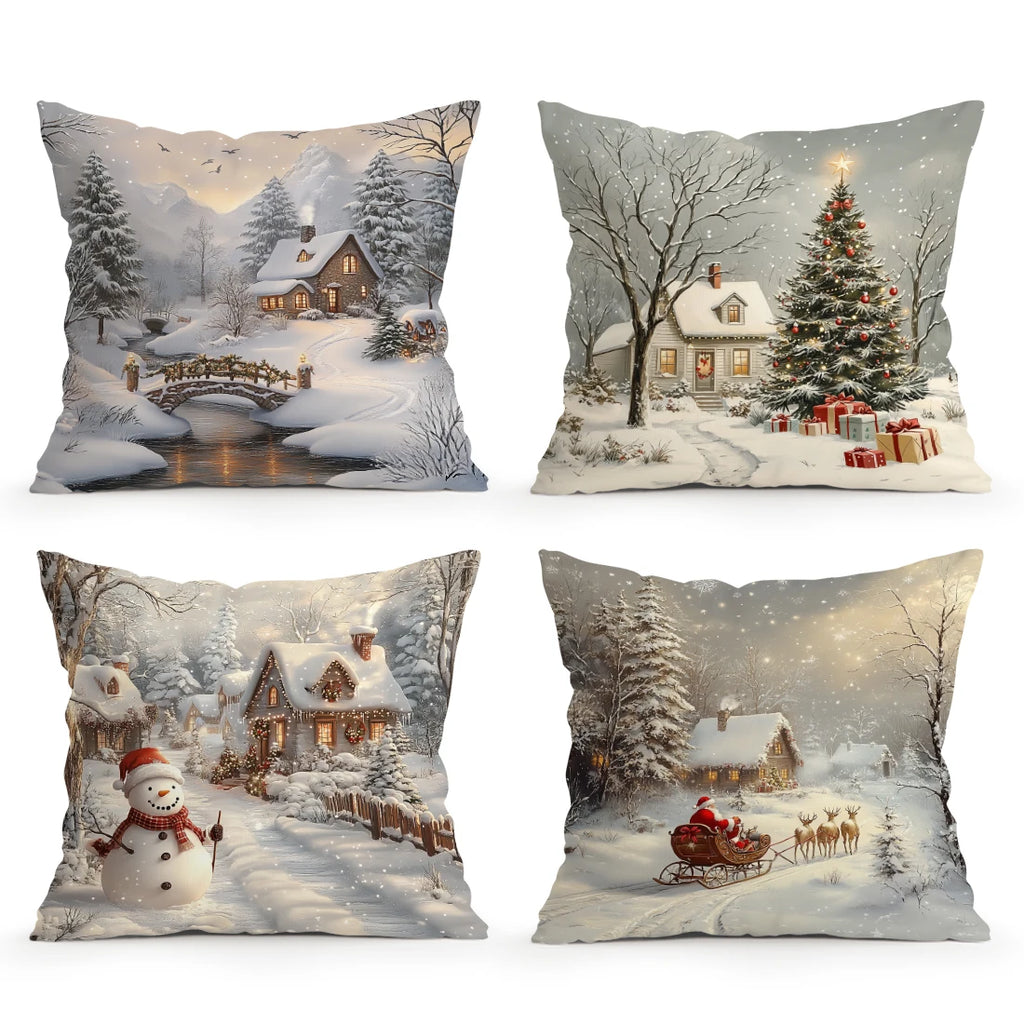 Christmas Winter Village Pillow Covers – 18×18 Inch Holiday Decor