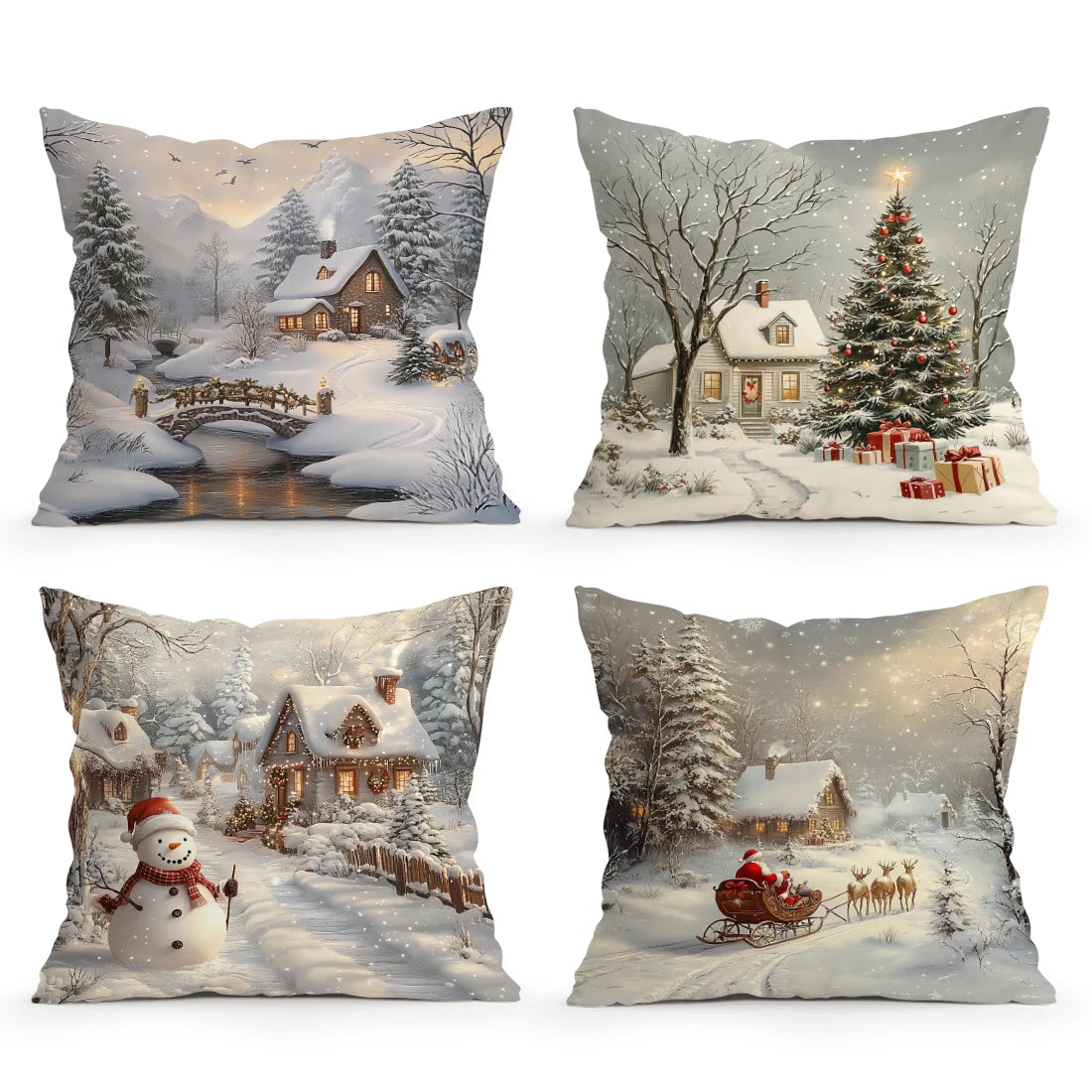 Christmas Winter Village Pillow Covers – 18×18 Inch Holiday Decor