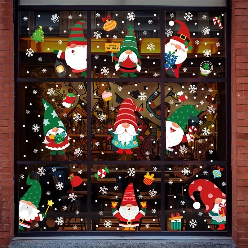 9-Piece Christmas Gnome & Santa Window Clings – Static Holiday Stickers for Windows, Doors & Home Décor